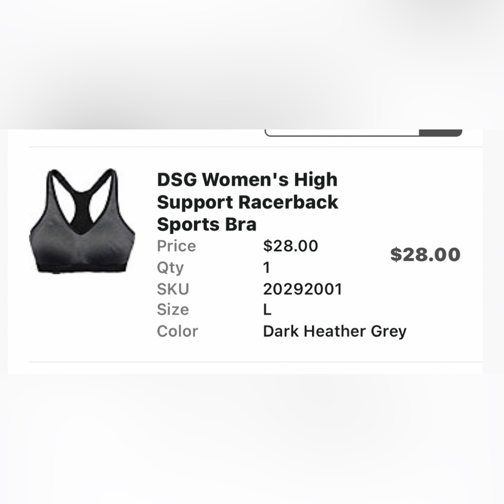 NEW DSG dark heather grey high support racerback bra size L